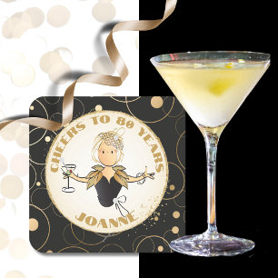 Dessous De Verre Carré Pour son Gold Black Cheers à 80 Anniversaire Toast