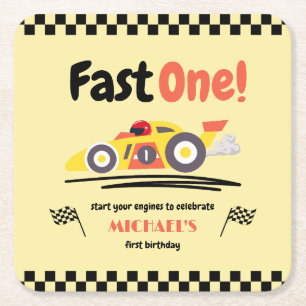 Dessous De Verre Carré Premier Anniversaire Fast One Jaune Voiture Race V
