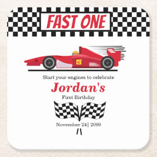 Dessous De Verre Carré Premier Anniversaire Red Race Car Fast One