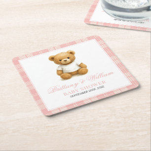 Dessous De Verre Carré Preppy Bear Élégant Baby shower rose