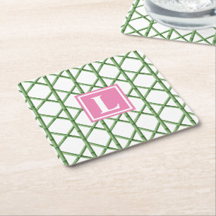 Dessous De Verre Carré Preppy Green Trellis Bamboo Motif Monogramme