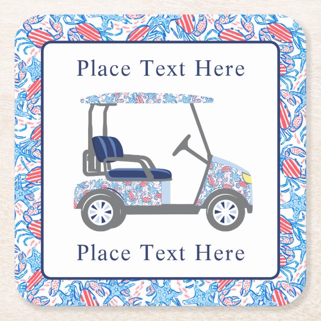 Dessous De Verre Carré Preppy Patriotic Crabs Golf Cart (Devant)