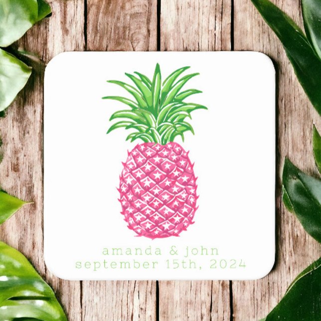 Dessous De Verre Carré Preppy Rose Ananas Stars Mariage personnalisé (Créateur téléchargé)