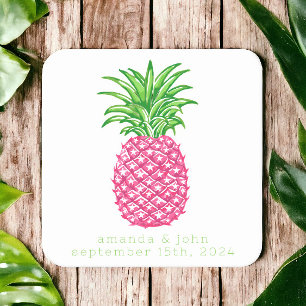 Dessous De Verre Carré Preppy Rose Ananas Stars Mariage personnalisé