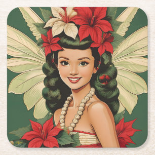 Dessous De Verre Carré Princesse de Noël Tropical Rétro 50s