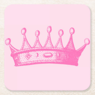 Dessous De Verre Carré Princesse magenta Crown sur l'arrière - plan rose