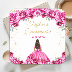 Dessous De Verre Carré Princesse rose chaude Floral Quinceañera