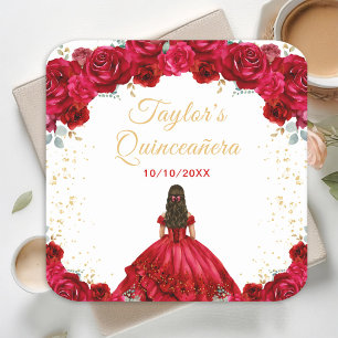 Dessous De Verre Carré Princesse Rouge Florale Quinceañera