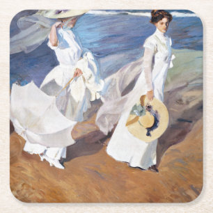 Dessous De Verre Carré Promenade au bord de la mer par Joaquin Sorolla
