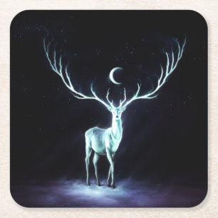 Dessous De Verre Carré Protecteur de cerf lunaire