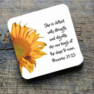 Dessous De Verre Carré Proverbes 31:25 Bible Verse Demi-tournesol Personn
