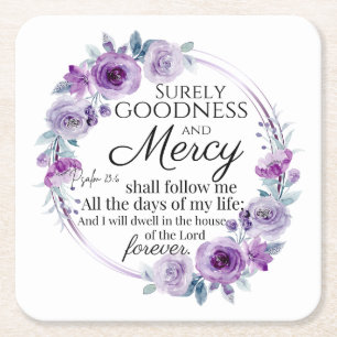 Dessous De Verre Carré Psaume 23:6 Inspirationnel Bible Verse Floral Viol