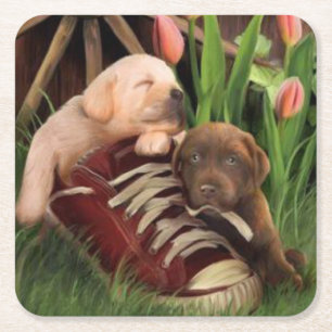 Dessous De Verre Carré Puppies mignonnes au repos