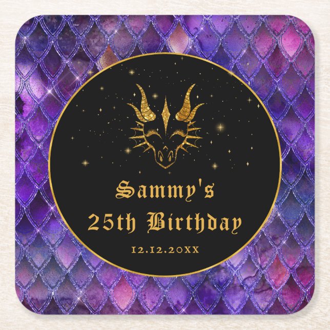 Dessous De Verre Carré Purple Dragon Scales Gold Faux Parties scintillant (Devant)