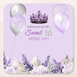Dessous De Verre Carré Purple étincelle Douce 16 Anniversaire fête