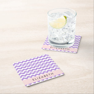 Dessous De Verre Carré Purple Zigzag, Purple Chevron, Votre Nom