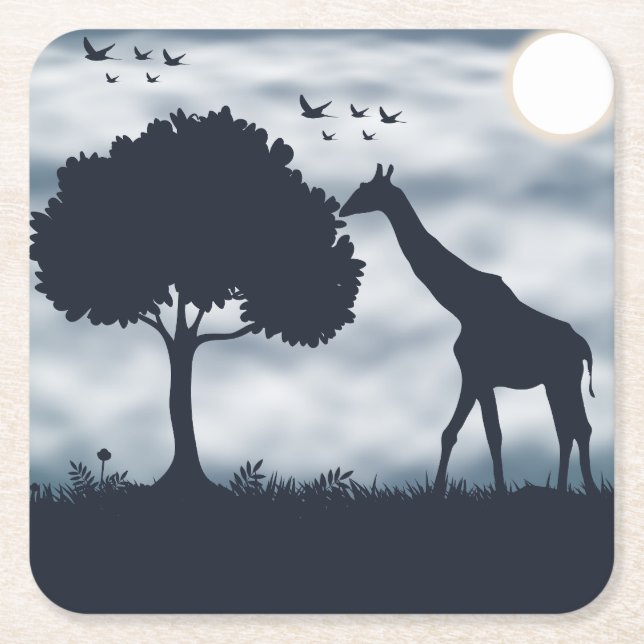 Dessous De Verre Carré Quand la Lune murmure à la Giraffe (Devant)