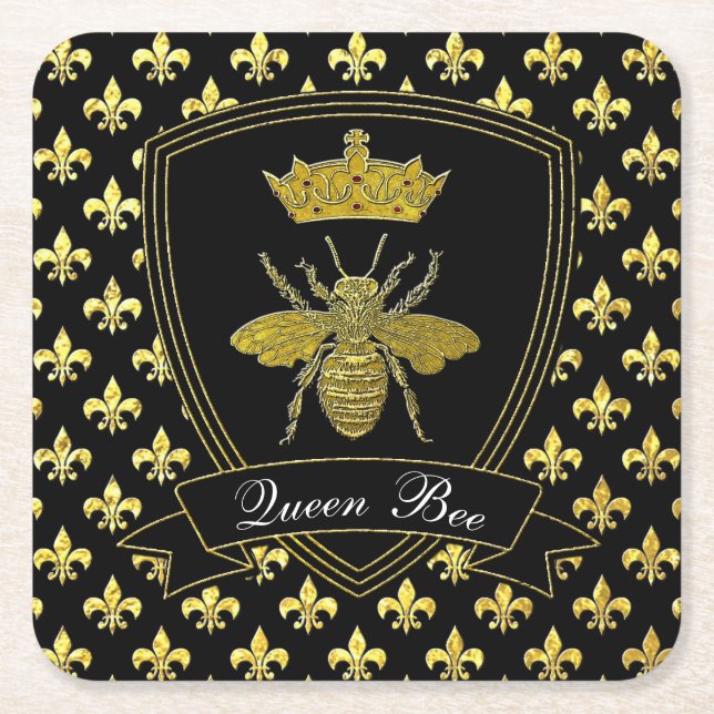 Dessous De Verre Carré Queen Bee Your Text (Devant)