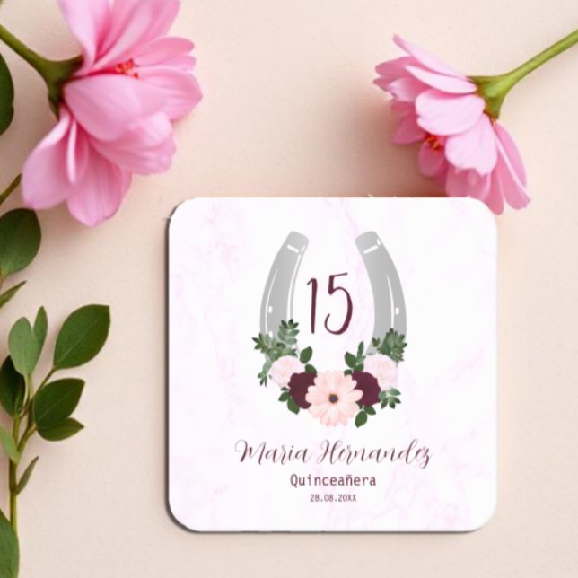 Dessous De Verre Carré Quinceanera Floral Western Horseshoe (Créateur téléchargé)