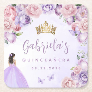Dessous De Verre Carré Quinceañera Florale Teintée de Violet
