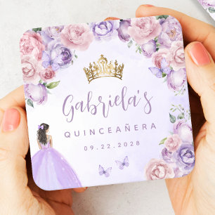 Dessous De Verre Carré Quinceañera Florale Teintée de Violet