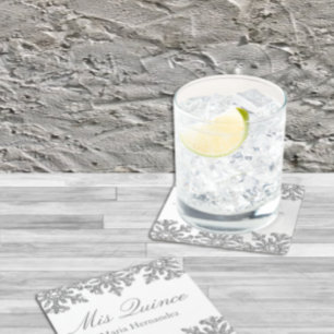 Dessous De Verre Carré Quinceanera hivernale de flocons d'argent