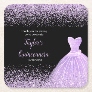 Dessous De Verre Carré Quinceanera Lumière Violet Parties scintillant Fau