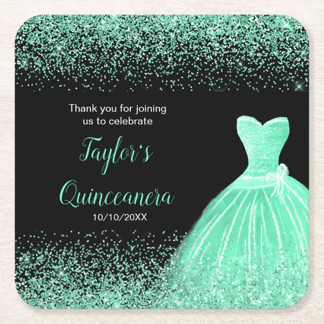 Dessous De Verre Carré Quinceanera Mint Green Faux Parties scintillant (Devant)