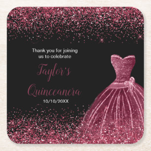 Dessous De Verre Carré Quinceanera Plum Purple Faux Parties scintillant