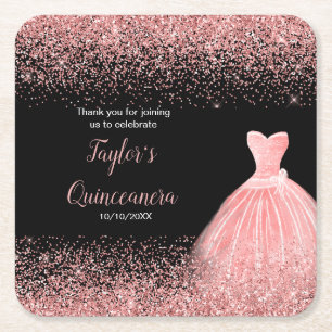 Dessous De Verre Carré Quinceanera Rose Pink Faux Parties scintillant Ann