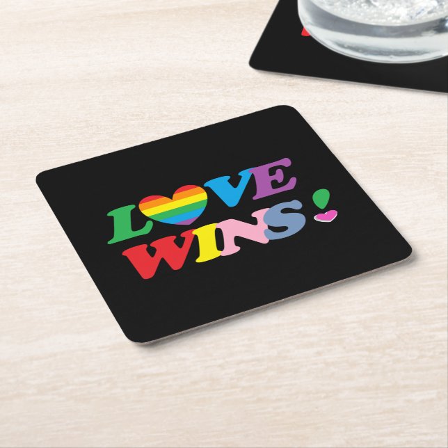Dessous De Verre Carré Rainbow Love Wins Pride Heart LGBT (Incliné)