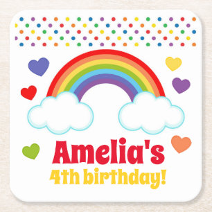 Dessous De Verre Carré Rainbows Coeurs et Dots Filles Anniversaire