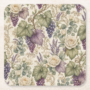 Dessous De Verre Carré Raisins Antiques, Lavande & Roses Blanches