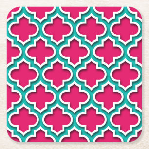 Dessous De Verre Carré Raspberry Sarcelle Blanc Quatrefoil Marocain #5DS