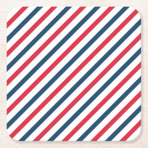 Dessous De Verre Carré Rayé bleu, rouge et blanc
