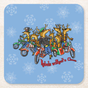 Dessous De Verre Carré Rebelles sans Claus Reindeer Blue Holiday