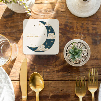 Dessous De Verre Carré Réception de mariage céleste Teal Moon & Stars