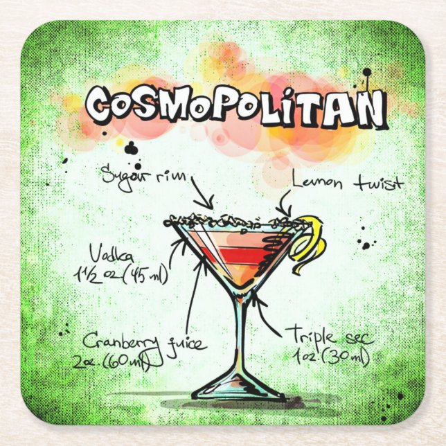 Dessous De Verre Carré Recette COSMOPOLITAN (Devant)