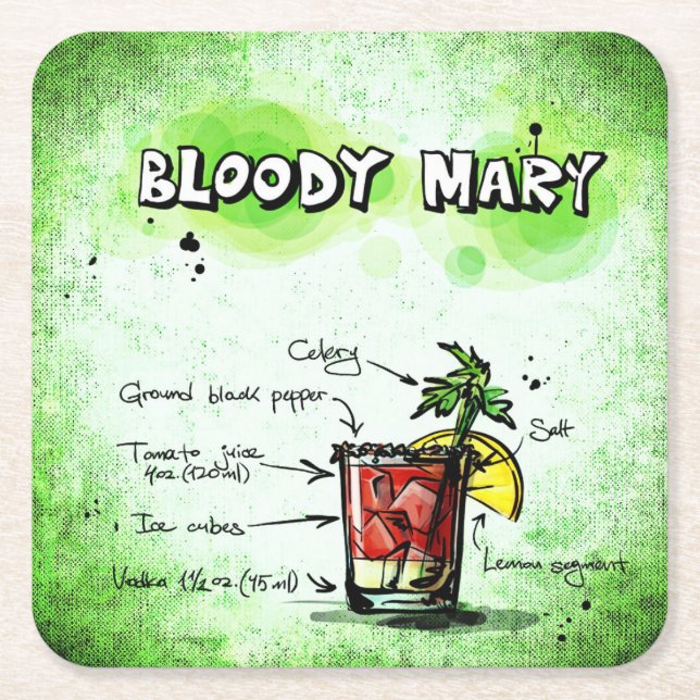 Dessous De Verre Carré Recette de Bloody Mary (Devant)
