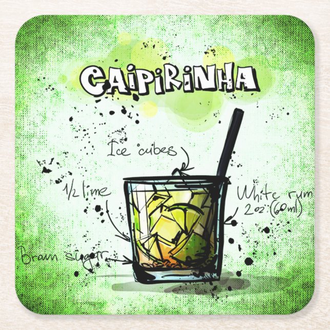 Dessous De Verre Carré Recette de boisson Caipirinha (Devant)