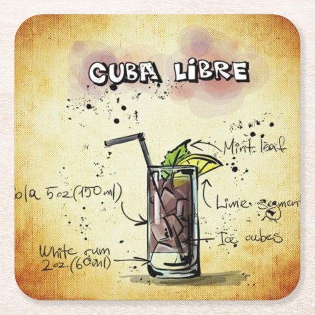Dessous De Verre Carré Recette de boisson Cuba Libre Bartender (Devant)