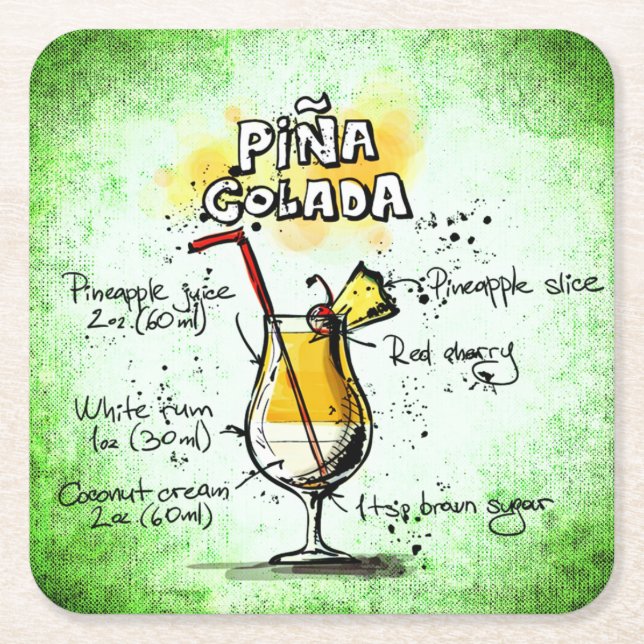 Dessous De Verre Carré Recette de boisson Pina Colada (Devant)