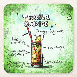 Dessous De Verre Carré Recette de boisson Tequila Sunrise