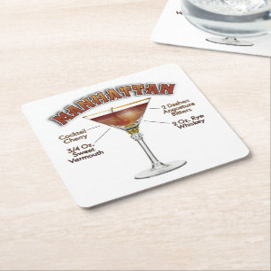 Dessous De Verre Carré Recette de cocktail Manhattan Art