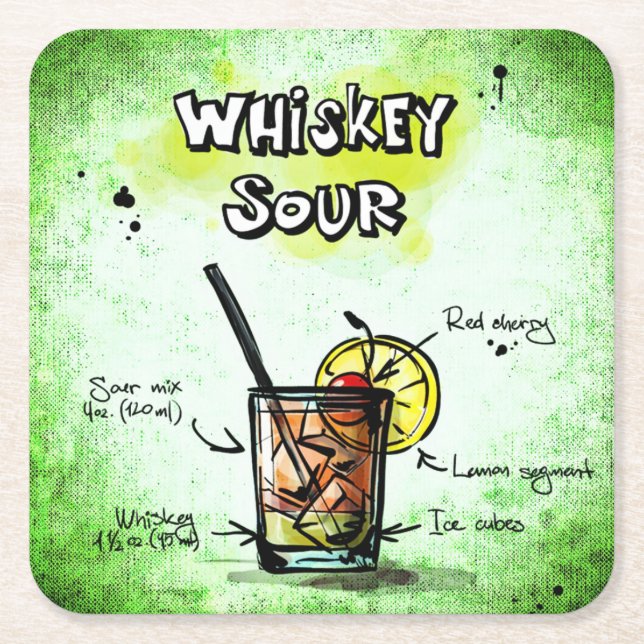 Dessous De Verre Carré Recette Whiskey Sour Drink (Devant)