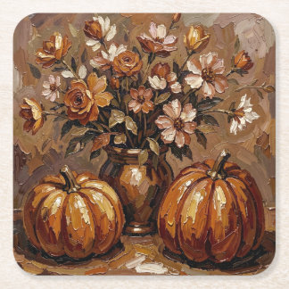 Dessous De Verre Carré Récolte Automnale Cosy Citrouilles et Roses