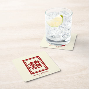 Dessous De Verre Carré Rectangle double bonheur Mariage chinois classique