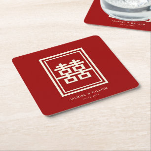 Dessous De Verre Carré Rectangle double bonheur Mariage chinois classique