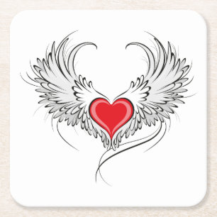 Dessous De Verre Carré Red Angel Coeur avec ailes