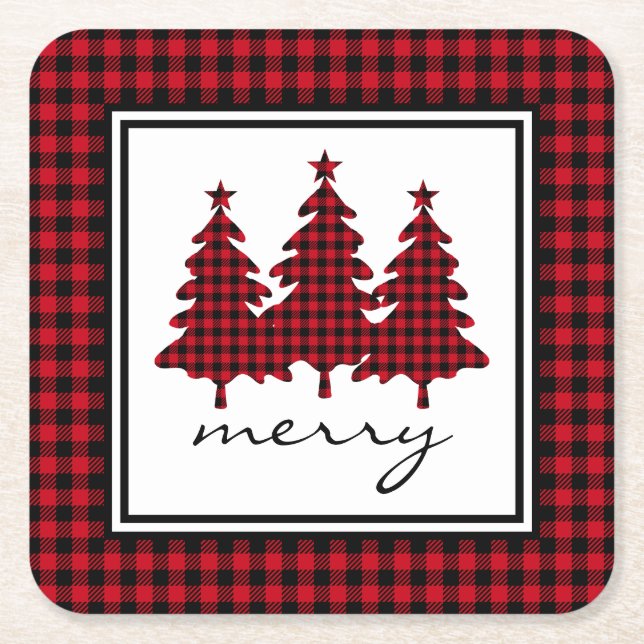Dessous De Verre Carré Red Buffalo Check Pine Trees (Devant)